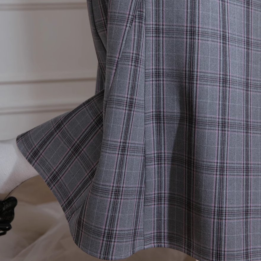 Layering suspender skirts plaid dress pullover two-piece set - MEIMMEIM(メイムメイム)