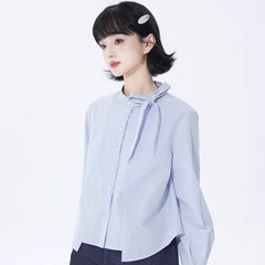 Light blue long sleeve lace-up round neck shirt - MEIMMEIM(メイムメイム)