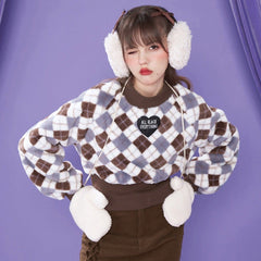 Lingge waist lantern sleeve pullover plush thick sweater - MEIMMEIM(メイムメイム)