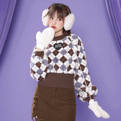 Lingge waist lantern sleeve pullover plush thick sweater - MEIMMEIM(メイムメイム)