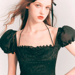 Little Black Dress Halter Neck Puff Sleeve Dress - MEIMMEIM(メイムメイム)