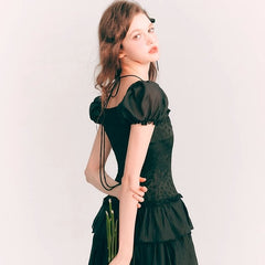 Little Black Dress Halter Neck Puff Sleeve Dress - MEIMMEIM(メイムメイム)