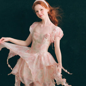 Lychee Waterlily Floral Skirt French Dress - MEIMMEIM(メイムメイム)