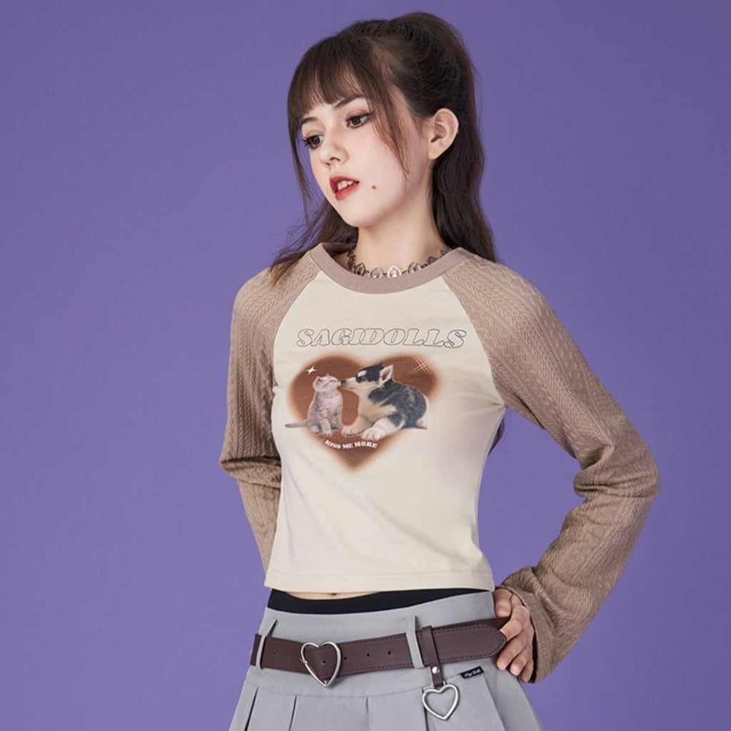 Milk coffee stitching design casual T-shirt - MEIMMEIM(メイムメイム)