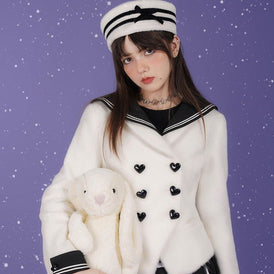 Milk white wool sailor collar waist coat - MEIMMEIM(メイムメイム)