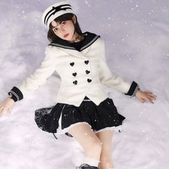 Milk white wool sailor collar waist coat - MEIMMEIM(メイムメイム)