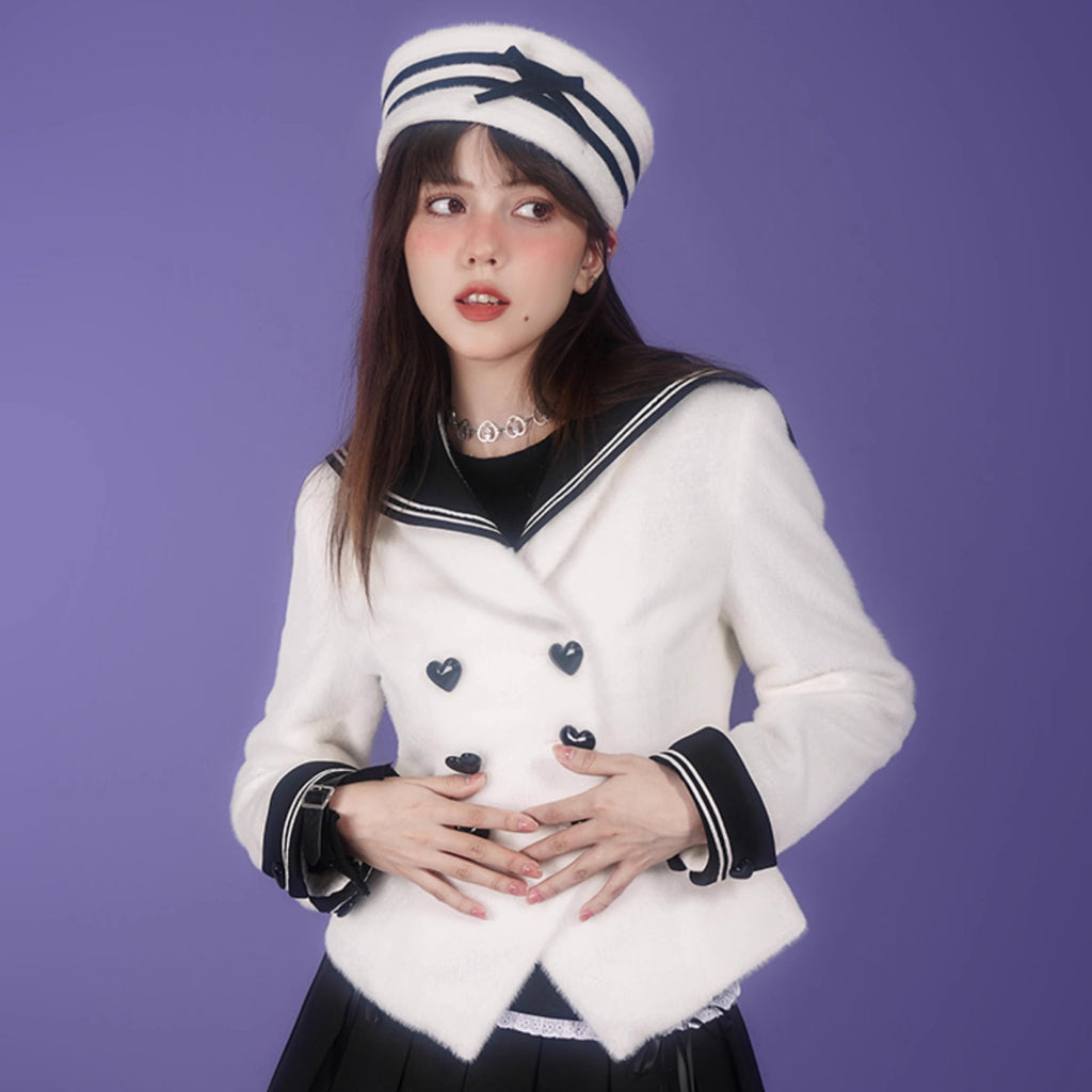 Milk white wool sailor collar waist coat - MEIMMEIM(メイムメイム)