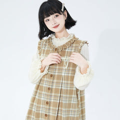 Milky plaid wool vest mid-length sleeveless dress - MEIMMEIM(メイムメイム)