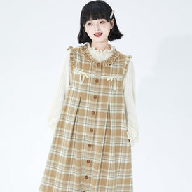 Milky plaid wool vest mid-length sleeveless dress - MEIMMEIM(メイムメイム)