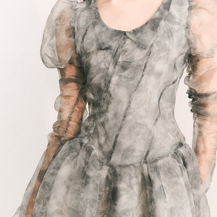 Mist Rose Dress Organza Tutu Puff Sleeves - MEIMMEIM(メイムメイム)