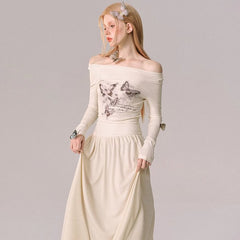 Moon goddess print skirt boat neck dress - MEIMMEIM(メイムメイム)