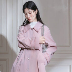 Morning mist pink, contrasting line pleated windbreaker - MEIMMEIM(メイムメイム)