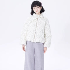Off-white floral stand collar short down jacket - MEIMMEIM(メイムメイム)