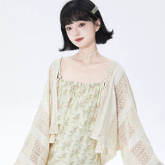 Off-white short knit cardigan in ethnic style - MEIMMEIM(メイムメイム)