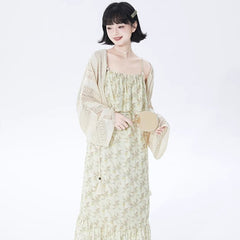 Off-white short knit cardigan in ethnic style - MEIMMEIM(メイムメイム)
