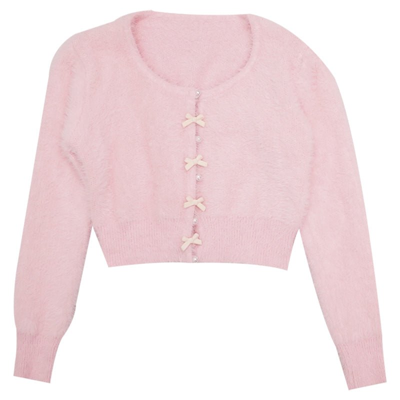 Pearl Ribbon Short Knit Sweater Cardigan - MEIMMEIM(メイムメイム)