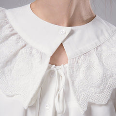 Pearl White Decorative Collar Shirt Long Sleeves - MEIMMEIM(メイムメイム)