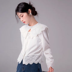 Pearl White Decorative Collar Shirt Long Sleeves - MEIMMEIM(メイムメイム)