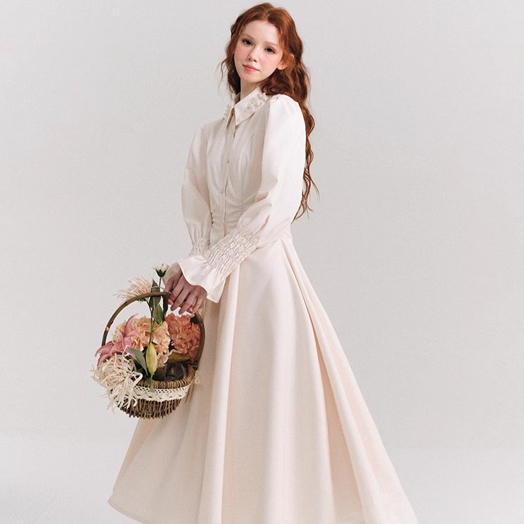 Petal Tear Flowers Waist Skirt French Shirt Dress - MEIMMEIM(メイムメイム)