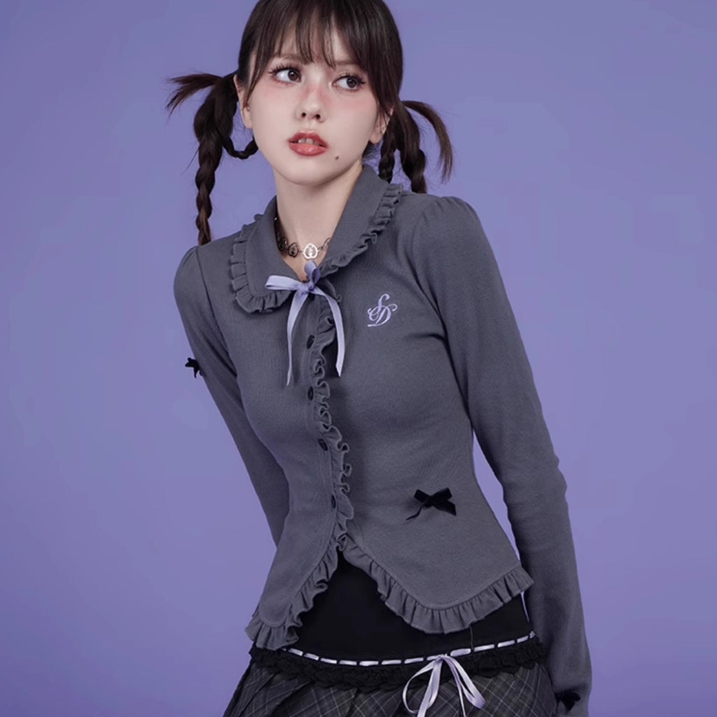 Playful Gray Sweet and Cool Knitted Cardigan - MEIMMEIM(メイムメイム)