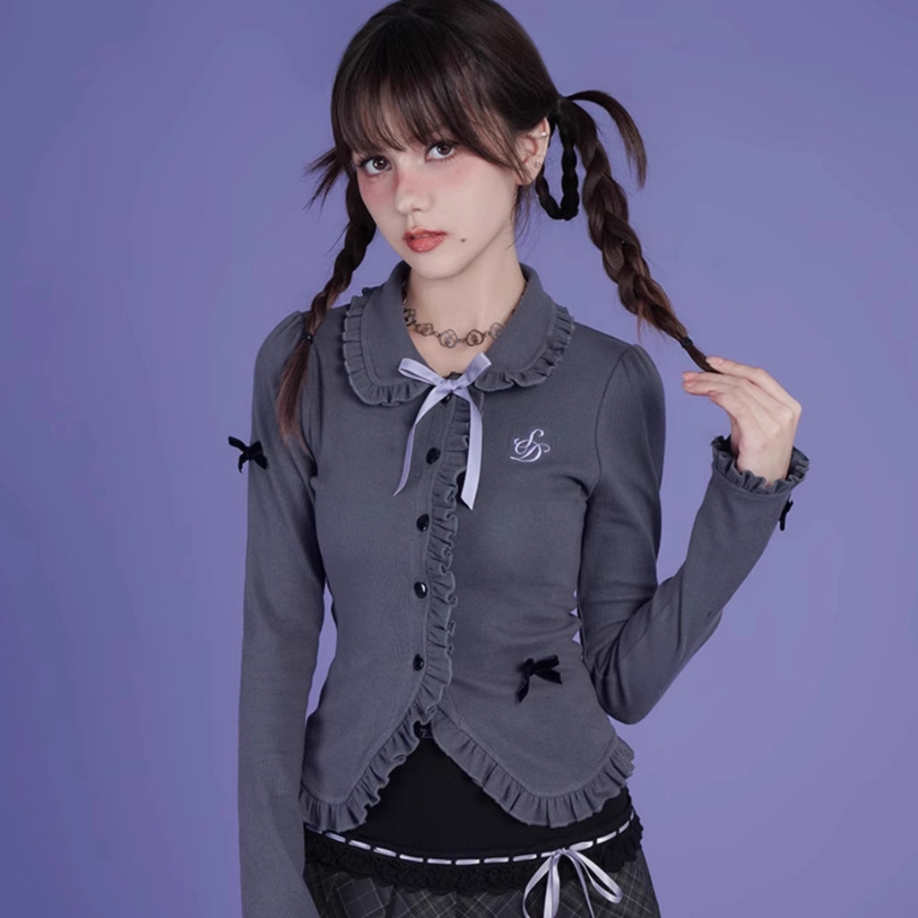 Playful Gray Sweet and Cool Knitted Cardigan - MEIMMEIM(メイムメイム)
