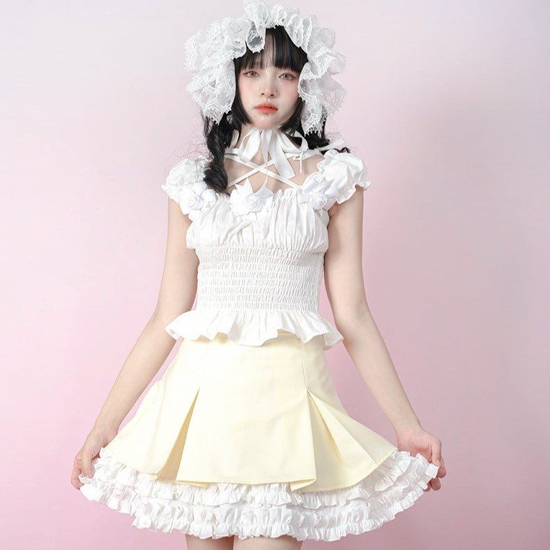 Pleated delicate lace contrast color skirt - MEIMMEIM(メイムメイム)