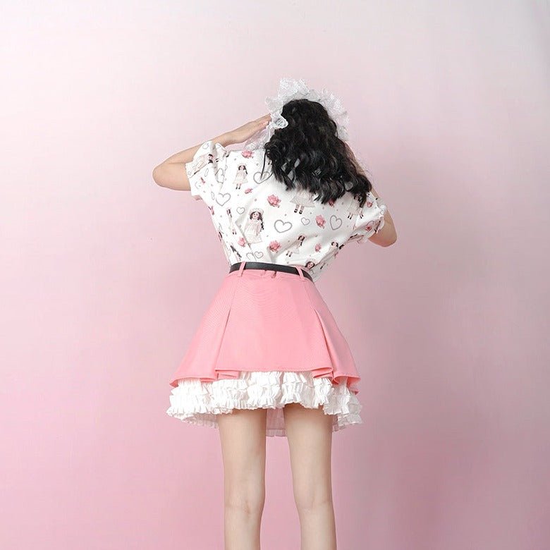 Pleated delicate lace contrast color skirt - MEIMMEIM(メイムメイム)