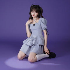 Puff sleeves cover belly dress looks thin summer - MEIMMEIM(メイムメイム)