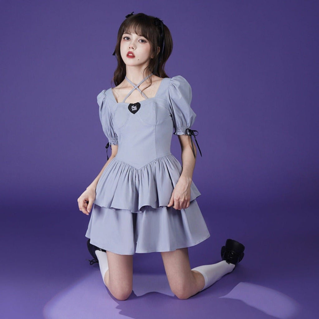 Puff sleeves cover belly dress looks thin summer - MEIMMEIM(メイムメイム)