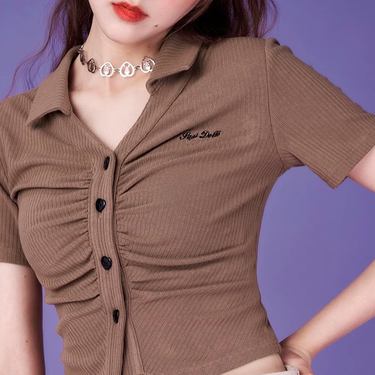 Pure desire short-sleeved V-neck knitted cardigan T-shirt - MEIMMEIM(メイムメイム)