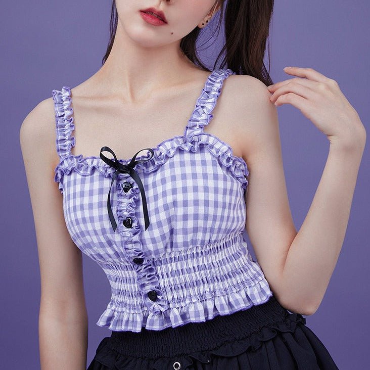 Purple and white plaid princess lace camisole - MEIMMEIM(メイムメイム)