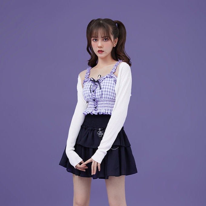 Purple and white plaid princess lace camisole - MEIMMEIM(メイムメイム)