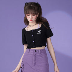 Purple black fake two short cardigan tops - MEIMMEIM(メイムメイム)