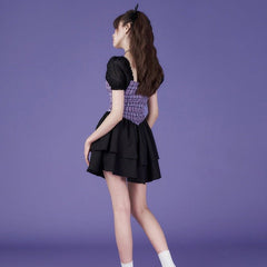 Purple bubble sleeve high waist slim cake dress - MEIMMEIM(メイムメイム)