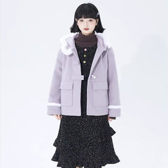 Purple horn button hooded woolen coat - MEIMMEIM(メイムメイム)