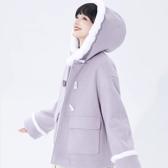 Purple horn button hooded woolen coat - MEIMMEIM(メイムメイム)