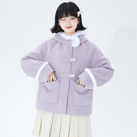 Purple horn button hooded woolen coat - MEIMMEIM(メイムメイム)