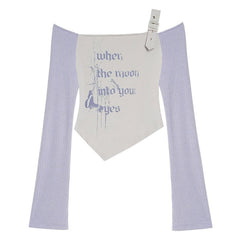 Purple Sloped Shoulder Long Sleeve T-Shirt Short Top - MEIMMEIM(メイムメイム)