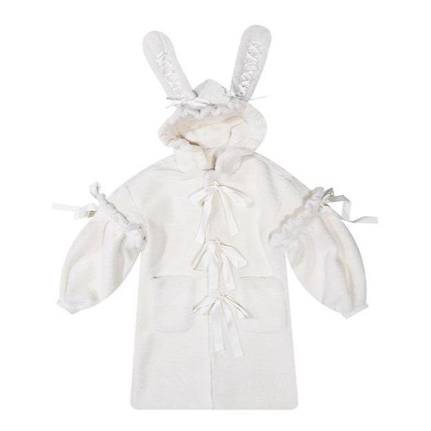 Rabbit ears plush bubble bow coat - ANM CHANNEL