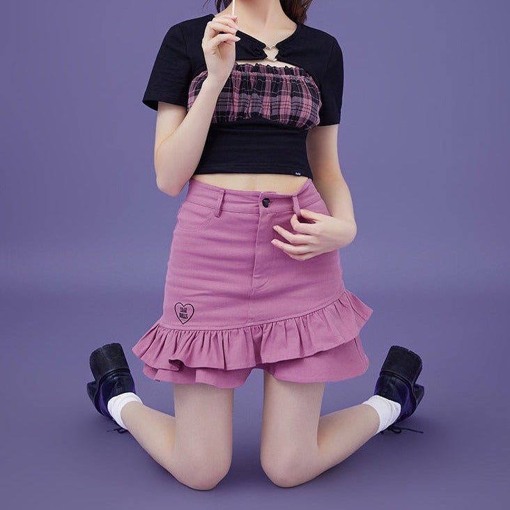 Raspberry color high waist bag hip skirt - MEIMMEIM(メイムメイム)