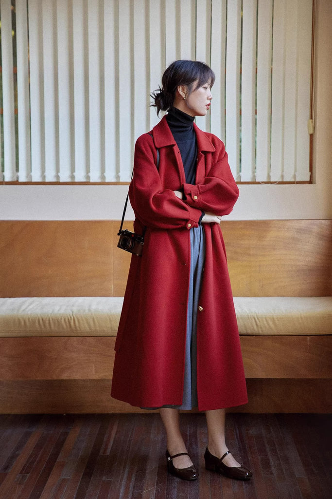 Red double-sided woolen coat with doll collar - MEIMMEIM(メイムメイム)
