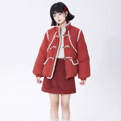 Red Woolen Skirt Loose Retro Short A-Line Skirt - MEIMMEIM(メイムメイム)