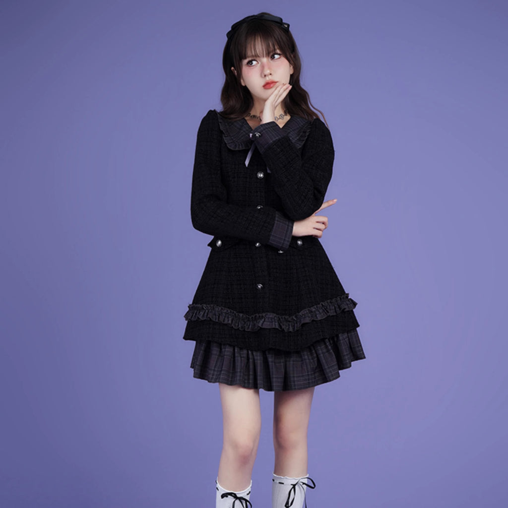 Retro age-reducing black and purple fragrant cake dress - MEIMMEIM(メイムメイム)