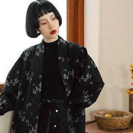 Retro jacquard jacket Mid-length loose V-shaped cardigan top - MEIMMEIM(メイムメイム)