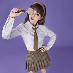 Retro long-sleeved short shirt is a tie - MEIMMEIM(メイムメイム)