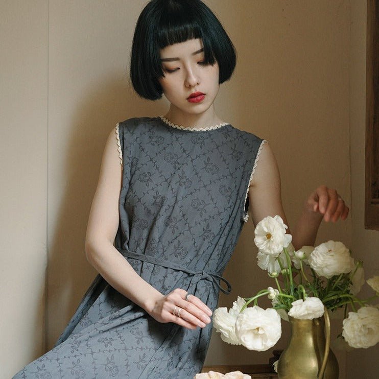 Retro sleeveless high waist lace-up dress - MEIMMEIM(メイムメイム)