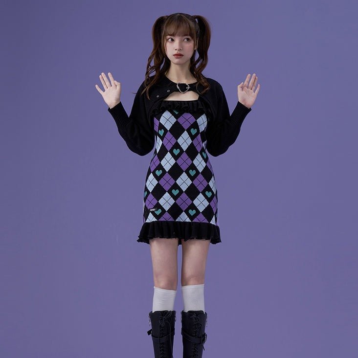 Retro strange sweet knitted dress two-piece set - MEIMMEIM(メイムメイム)