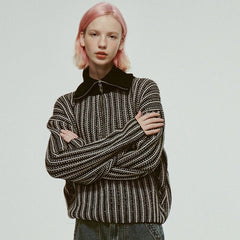 Retro sweater rattan embroidery texture 70% wool - MEIMMEIM(メイムメイム)