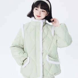 Rhombus quilted short 90 white duck down jacket - MEIMMEIM(メイムメイム)