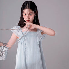 Ribbon small flying sleeve small A dress - MEIMMEIM(メイムメイム)